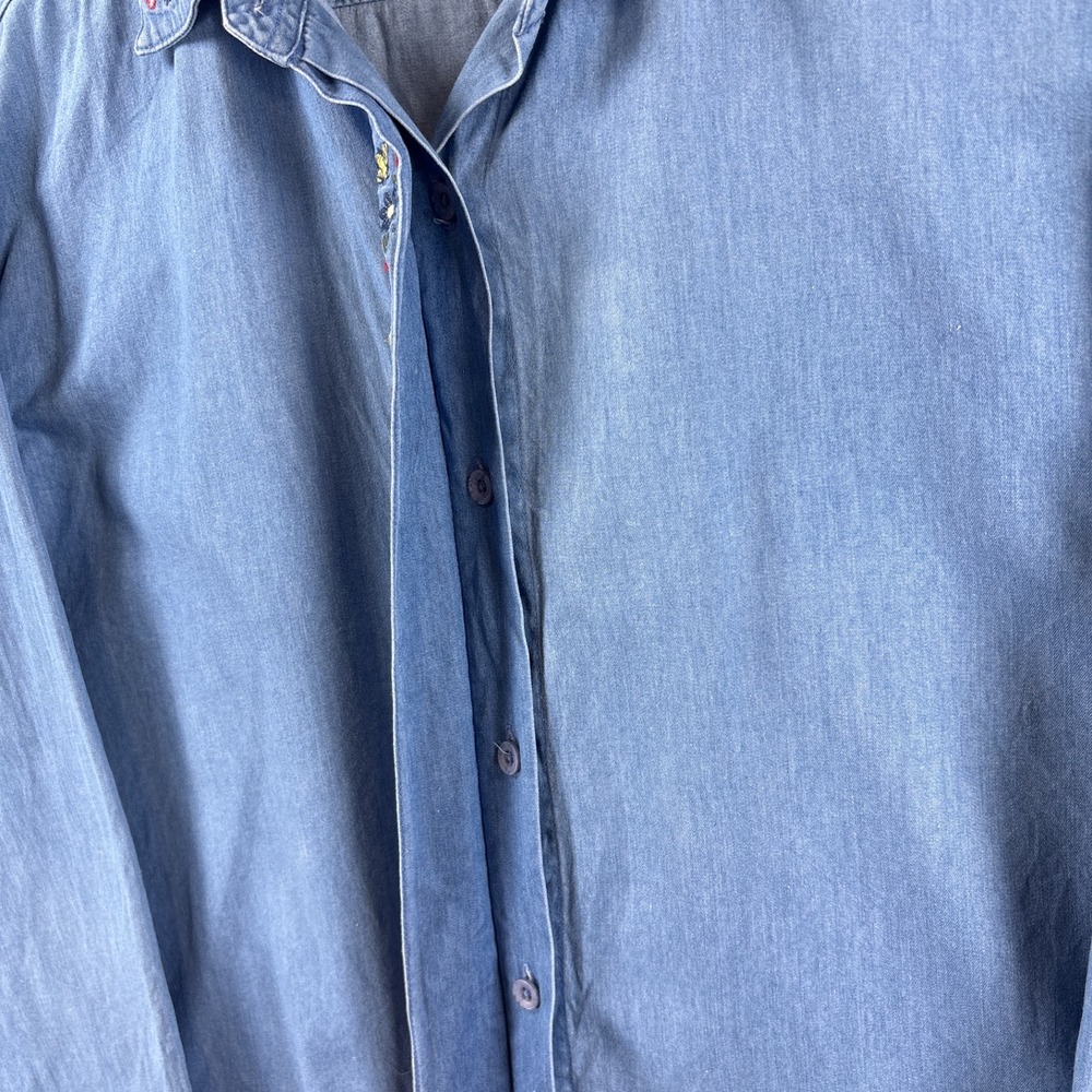 Vintage Northern Treasures Chambray Button Up XL Floral Cottagecore Embroidered - Picture 11 of 14